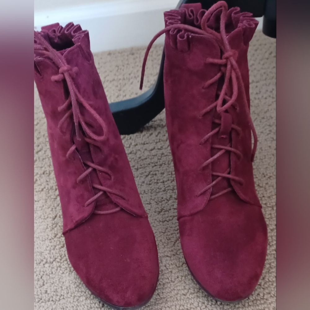 Raspberry suede ankle boots